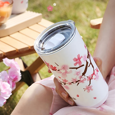 Cherry Blossom Pattern Tumbler - Anti-Slip 304 Stainless Steel Insulated Cup with Straw for Milk Tea, Coffee, and Water