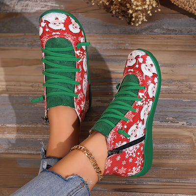 Festive and Stylish: Women's Santa Claus Print Short Boots for a Cozy Christmas Look