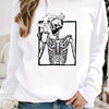 Halloween Skull Drink Graphic Print Sweatshirt, Casual Long Sleeve Crew Neck Sweatshirt, Women's Clothing