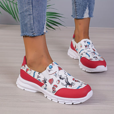 Women's Cartoon Santa Claus Slip-On Shoes: Festive and Lightweight Christmas Footwear for Casual Comfort