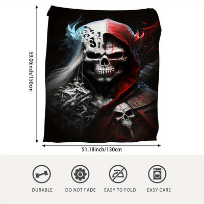 Skull Horror Print Flannel Blanket: Warm and Cozy Bed Blanket for Couch, Bed, Sofa, Office, and Camping