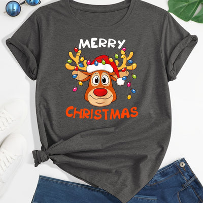 Festive Elk Print T-Shirt: A Stylish and Casual Top for Spring and Summer