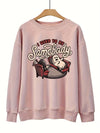 Playfully Spooky: Women's Plus Size Halloween Sweatshirt with Ghostly Slogan Print