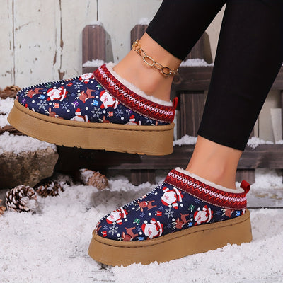 Festive Footwear: Women's Christmas Snow Shoes featuring Santa Claus & Snowflake Patterns - Stylish, Warm, and Cozy