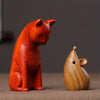 Captivating Green Sandalwood Cat and Mouse Solid Wood Carving: Exquisite Art Piece for Pet Lovers and Wood Art Enthusiasts