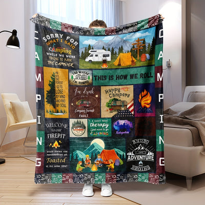 Stay warm and comfortable anywhere with this high-quality fleece throw blanket. With a lightweight yet soft texture, this camping and anime pattern throw is perfect for use at home on your bed or sofa, or for travel and camping. The perfect gift for any occasion.