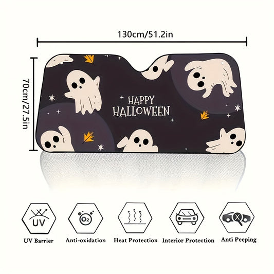 Halloween Ghost Printed Folding Windshield Sunshade: Blocking UV Rays and Adding Spooky Style to Your Car!