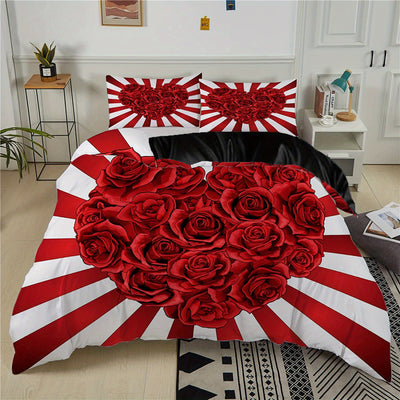 Romantic Love Heart Rose Floral Printed Duvet Cover Set: The Perfect Valentine's Day Bedding Set for a Romantic and Stylish Bedroom Decor