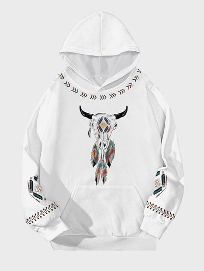 Boho Chic: Women's Plus Size Cow Print Hoodie with Pockets - Stay Comfy and Stylish!