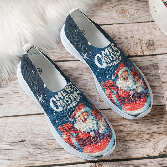 This pair of slip-on women's sneakers are perfect for maximizing your holiday spirit during the Christmas season. With a festive Santa Clause print, these shoes will keep your feet cozy and stylish all season long.