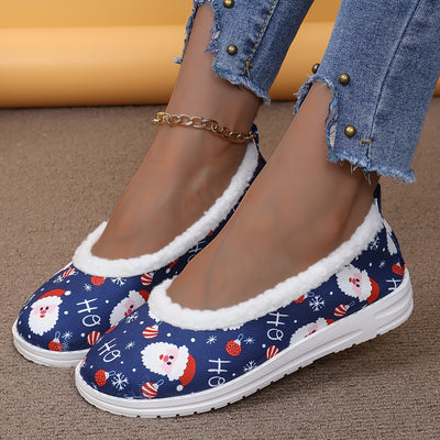 Festive and Cozy: Women's Cartoon Santa Claus Slip-On Shoes for a Comfy Christmas