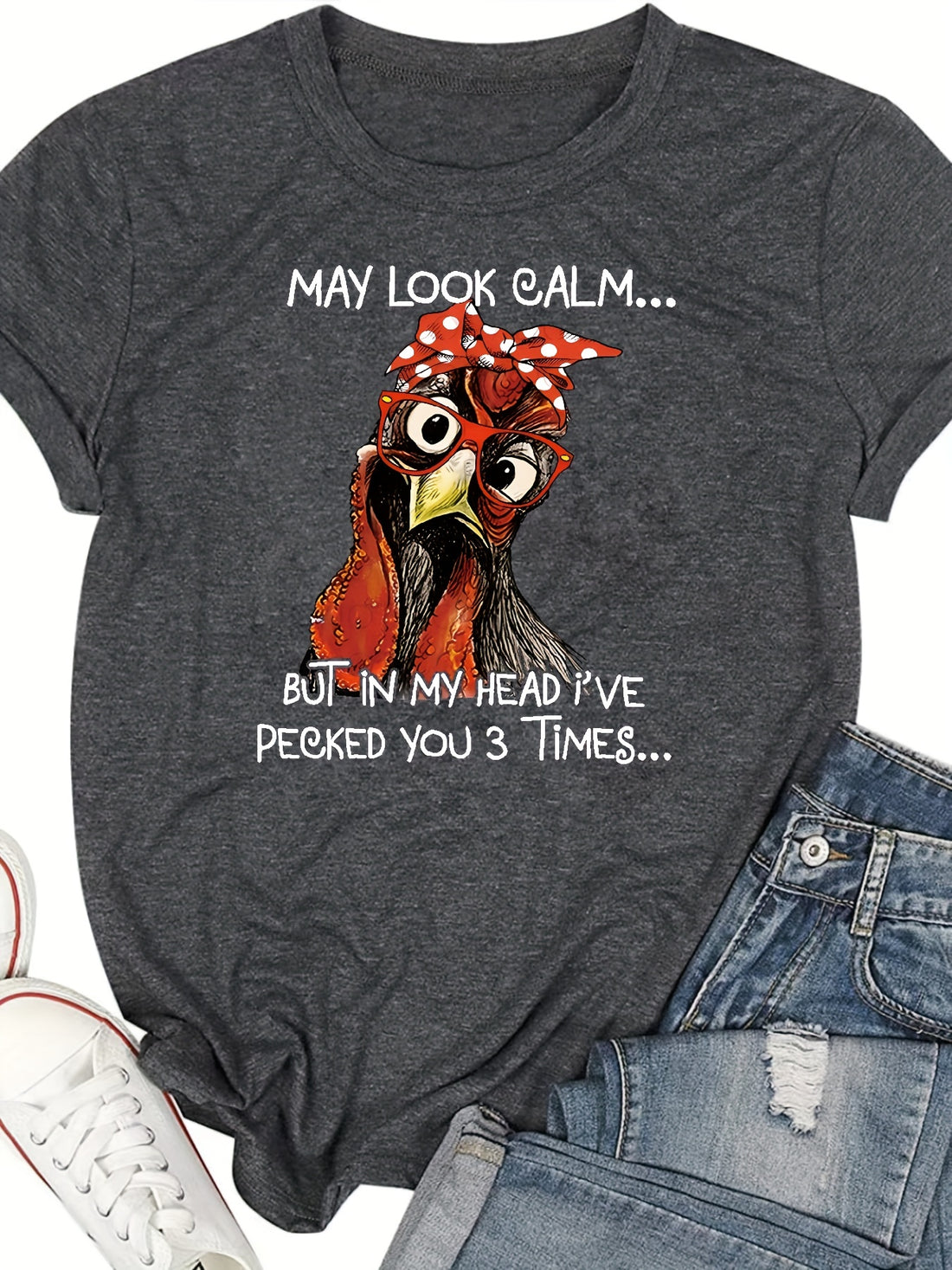 This classic casual t-shirt features a funny chicken letter print, perfect for day-to-day wearing. Crafted with a cotton-blend fabric, the crew neck and short sleeve design provide all-day comfort and breathability. Express your unique style with this chic and stylish piece for women's clothing.