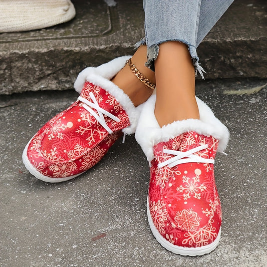 Warm and comfortable, these Christmas Fluffy Snow <a href="https://canaryhouze.com/collections/women-canvas-shoes" target="_blank" rel="noopener">Shoes</a> feature a stylish snowflake pattern and a waterproof design to keep feet safe from the elements. The cushioning sole provides extra warmth and the adjustable lace-up closure ensures a secure fit. Perfect for a winter wonderland.