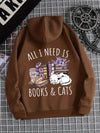 Feline Frenzy: Books & Cats Print Hoodie - Stay Cozy and Stylish this Winter/Fall with this Casual Hooded Sweatshirt for Women