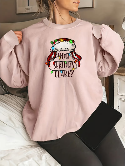 Christmas Hat Letter Print Sweatshirt: A Cute and Comfy Addition to Your Women's Clothing Collection