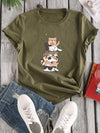 Stylish and Casual: Women's Cat Print Crew Neck T-Shirt - A Must-Have for Spring/Summer Fashion!