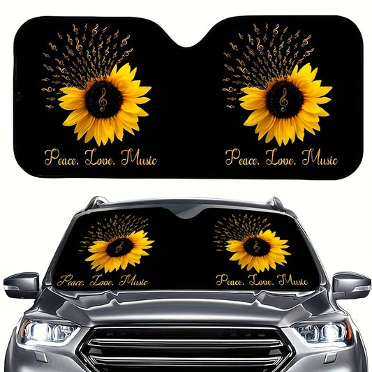 Keep the sun at bay with this car windshield sunshade, featuring a beautiful, vibrant music note sunflower design. It is the ultimate car protection solution, blocking out 99% of UV rays and up to 70% of sun’s heat. This sunshade also prevents damage to your car's upholstery and dashboard.