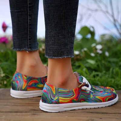 Stylish Marble Colorful Women's Canvas Sneakers - Comfortable Low Top Slip-On Flat Shoes for Casual Walking