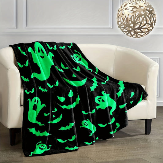 Cozy Ghost and Bat Flannel Blanket - Perfect for Teens, Travel, and Office - Available in All Seasons