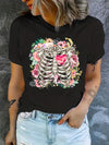 Skeleton Flower and Heart Graphic Tee: Embrace Summer Style with Casual Sports T-Shirts for Women