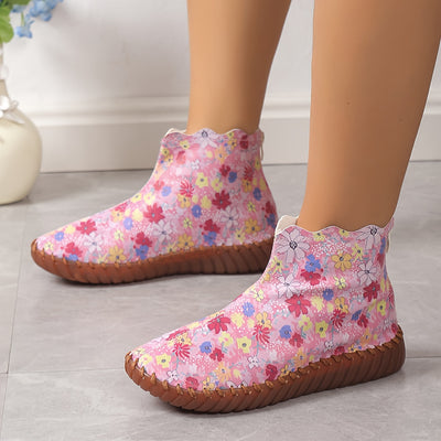 Floral Bliss: Stylish and Comfortable Women's Short Boots with Back Zipper - A Perfect Casual Pick!