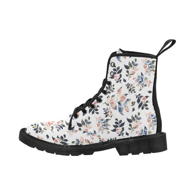 Floral Leave Boots, Watercolor Leaf Martin Boots for Women (Black) (Model 1203H)