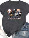 Halloween Cartoon Print T-Shirt, Casual Short Sleeve Top For Spring & Summer, Women's Clothing