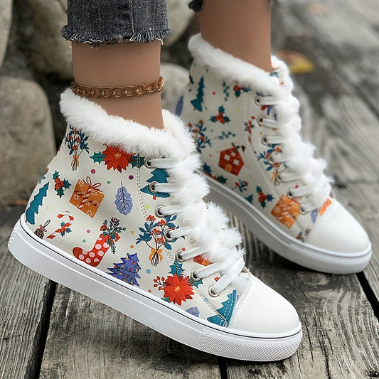 Warm and Cozy Christmas-Themed Plush-Lined Skate Shoes: Essential Winter Footwear for Style and Comfort