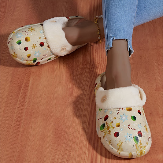 Stay toasty indoors with Festive Comfort Warm Christmas Pattern Slippers. Cozy slip-on shoes with plush-lined interiors provide ultimate comfort and warmth. Perfect for any holiday gathering.