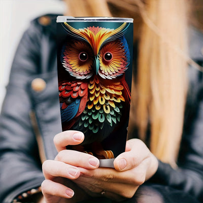 20oz Owl Patterned Vacuum Travel Tumbler: Stylish Stainless Steel Coffee Mug for Hot and Cold Beverages