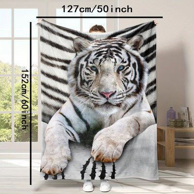 Cozy and Stylish: White Tiger Print Blanket for Ultimate Comfort in Your Home