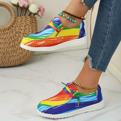 Multicolor Pattern Women's Canvas Shoes - Stylish Lace Up Low Top Sneakers for Casual and Outdoor Wear