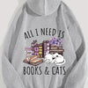 Feline Frenzy: Books & Cats Print Hoodie - Stay Cozy and Stylish this Winter/Fall with this Casual Hooded Sweatshirt for Women