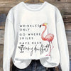 Flamboyant Flamingo: Women's Casual Crew Neck Sweatshirt with Drop Shoulder Design