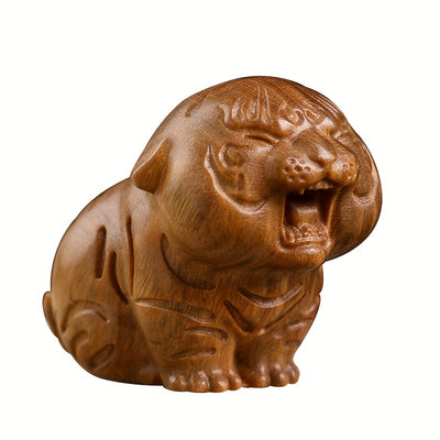 Retro Oriental Zodiac Tiger: Exquisite Green Sandalwood Carving for Home Decor