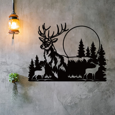 Enchanting Deer and Forest Metal Wall Art: A Striking Fireplace Wall Decor Piece and Ideal Hunter Gift