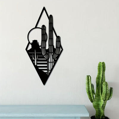 Serenity in the Sunset: Metal Cactus Art Wall Decor