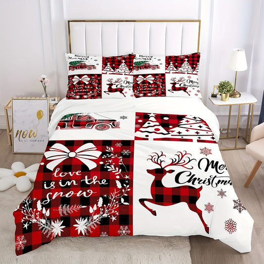 Experience the ultimate comfort and style this holiday season with our Cozy Christmas Elk Print Duvet Cover Set. Made with soft, breathable fabric, this bedding will keep you cozy all night long. Perfect for your bedroom, guest room, or dorm, this set is a must-have for a festive and comfortable sleep.