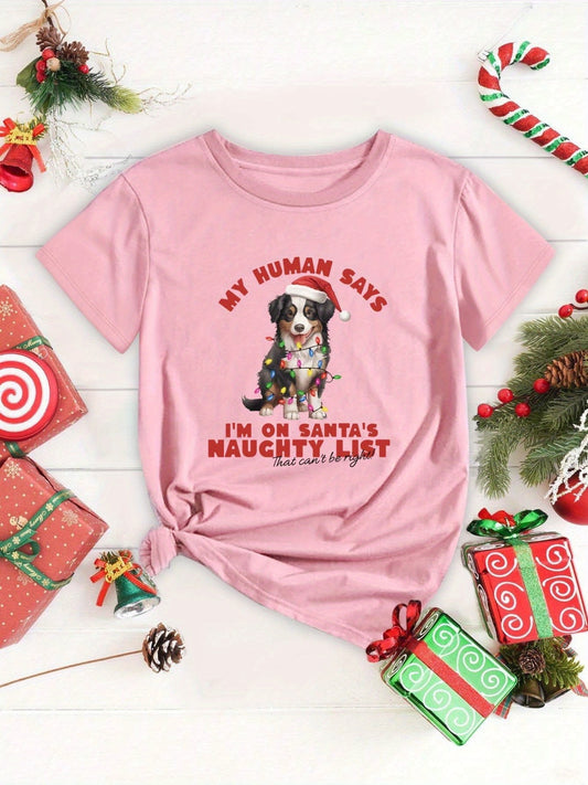 This Festive Fun T-Shirt is a great way to show off your fashionable style for the holidays. The T-Shirt is made of high-quality material and features a festive dog slogan print. The unique design is perfect for a Christmas casual look. 