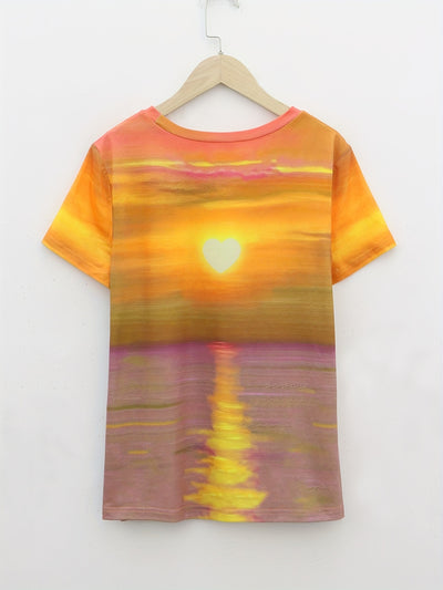 Sunset Vibes: Women's Casual Top for Summer and Spring - A Printed T-Shirt for Effortless Style