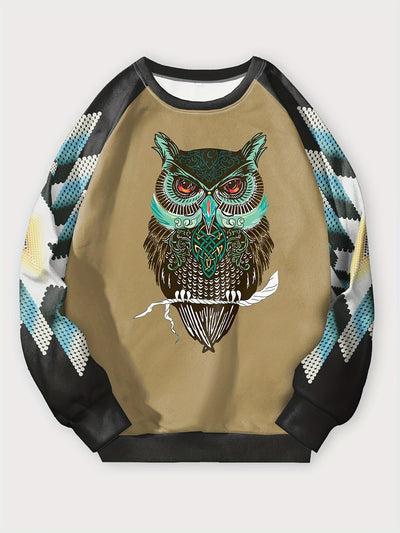 Owl Geometric Print Plus Size Casual Sweatshirt: Stylish and Cozy Plus Size Women's Clothing for Fall/Winter