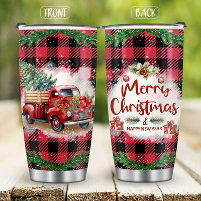 20oz Christmas Red Truck Pattern Stainless Steel Tumbler - Merry Christmas Tumbler - Xmas Gifts For Men, Women, Friend, Parent,Teacher