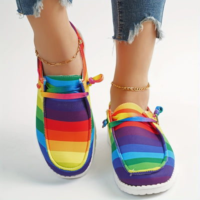 Rainbow Striped Canvas Shoes for Women - Lightweight and Comfortable and Versatile Walking Shoes