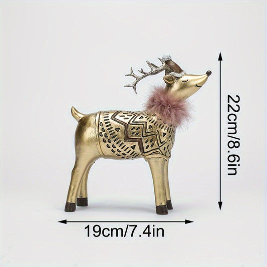 Nordic Style Elk Sculpture: A Golden Resin Christmas Ornament for Home and Décor