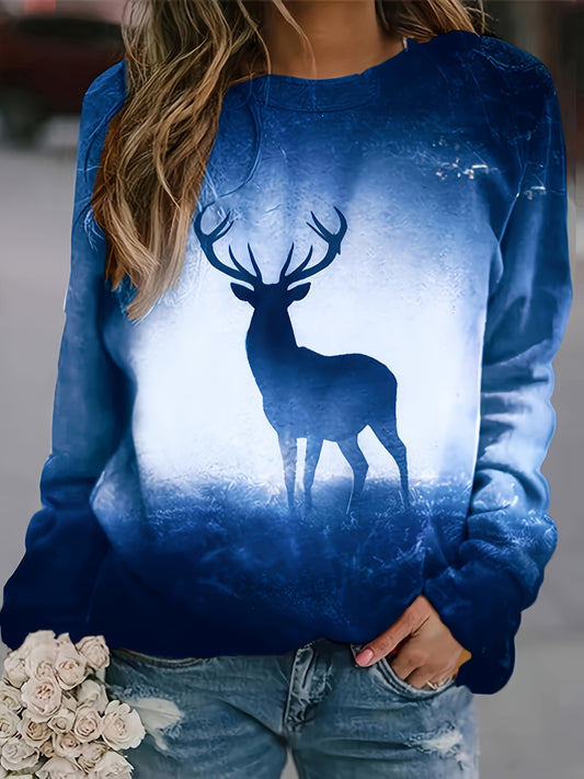 Stay warm and stylish this winter with our Deer Frolic sweatshirt. Made with soft, comfortable material, this casual long sleeve crew neck is a must-have for your winter wardrobe. Featuring a festive deer design, it's the perfect staple for cold weather. Perfect for all-day wear and easy to dress up or down.