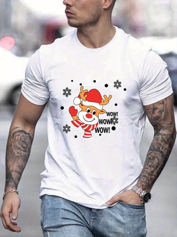 Festive Fun: Christmas Cartoon Elk Men's T-Shirt - Stylish Graphic Tee for Outdoor Summer and Gifting