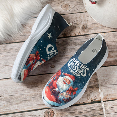 Festive and Cozy: Women's Santa Claus Print Sneakers for Stylish Christmas Spirit