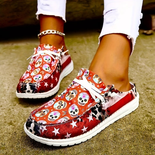 Stylish and Spooky: Women's Skull Printed Sneakers for Comfy Halloween Fun