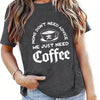 Coffee and Letter Print Crew Neck T-Shirt: A Casual and Cool Staple for Spring/Summer Wardrobe - Women's Fashion