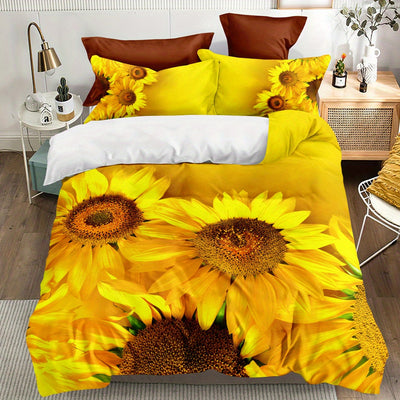 Vibrant Sunflower Dreams: Duvet Cover Set for a Soft and Stylish Bedroom! (1*Duvet Cover + 2*Pillowcases, Without Core)